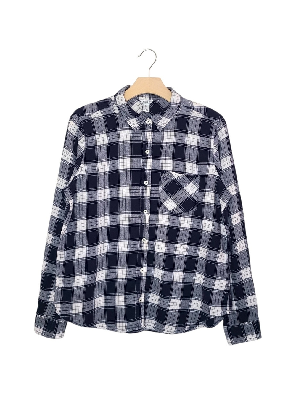 Forever 21 Black & White Plaid Button-Down Long Sleeve Shirt